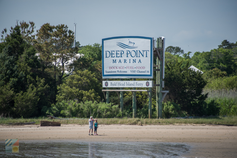 The marina sign from Cape Fear River in Southport, NC