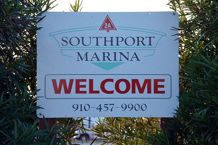 Welcome sign at Southport Marina